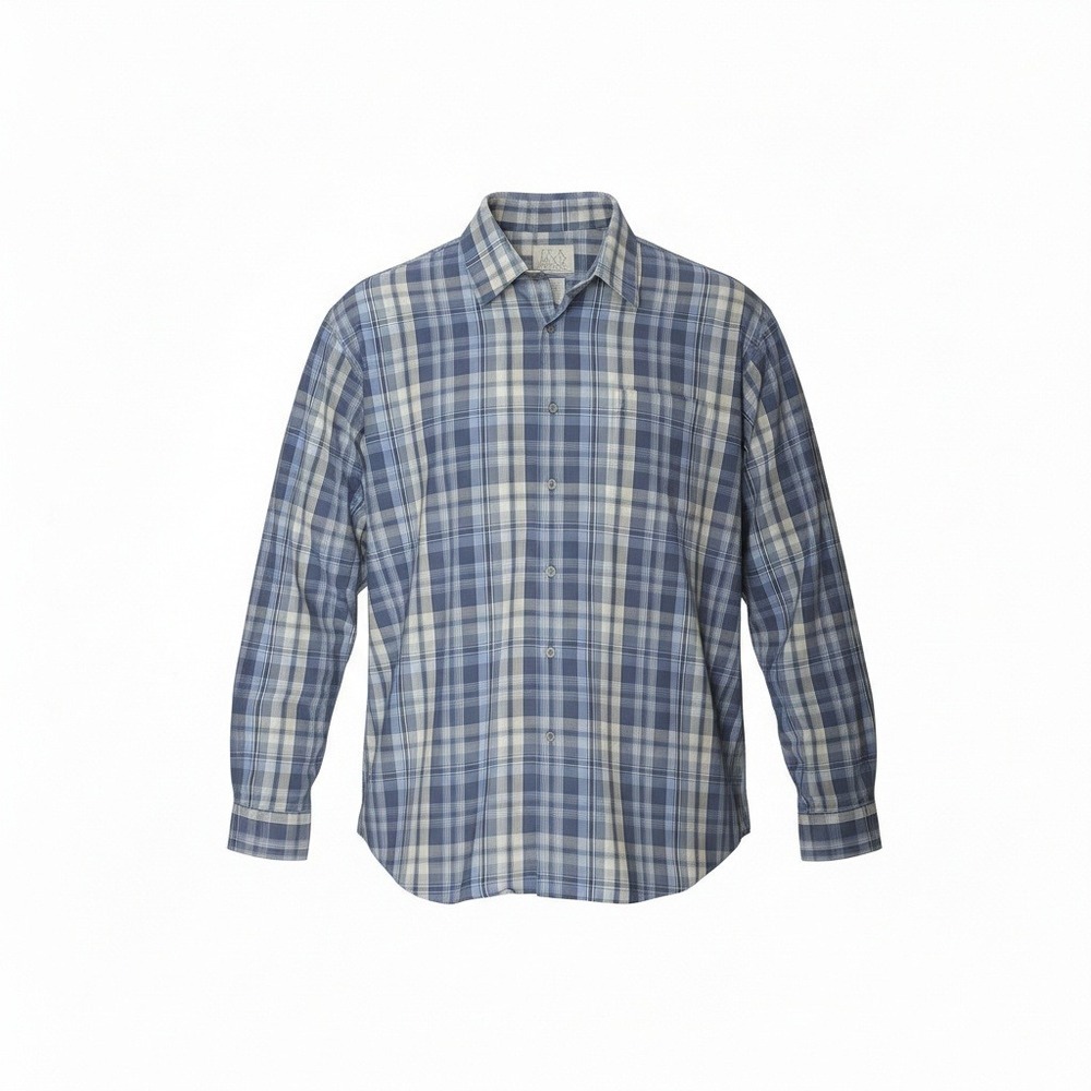 Jos A Bank Mens XL Blue Plaid Button Down Shirt Cotton Tencel Long Sleeve